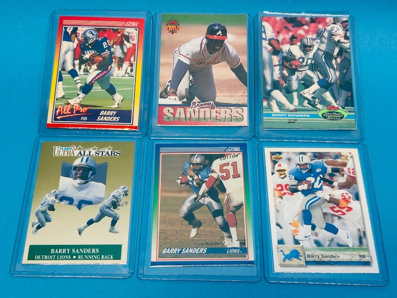 Photo 1 of 165533…6 Barry Sanders  cards in hard plastic sleeves 