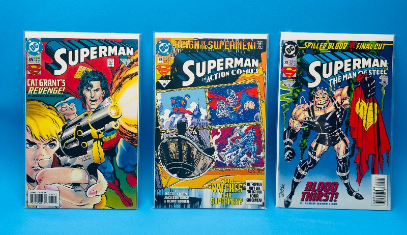Photo 1 of 165576…3 Superman  comics in plastic sleeves 
