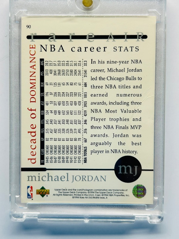 Photo 1 of 165582…Michael Jordan decade of dominance card 90 in hard plastic case
