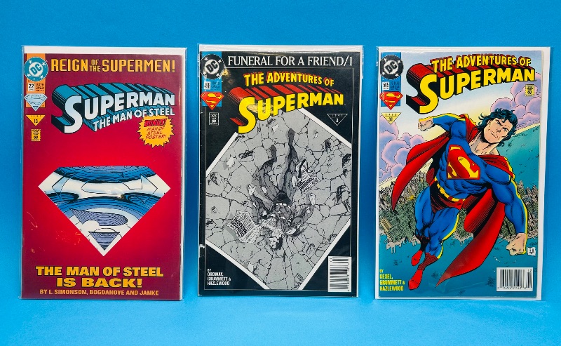 Photo 1 of 165605…3 Superman  comics in plastic sleeves 