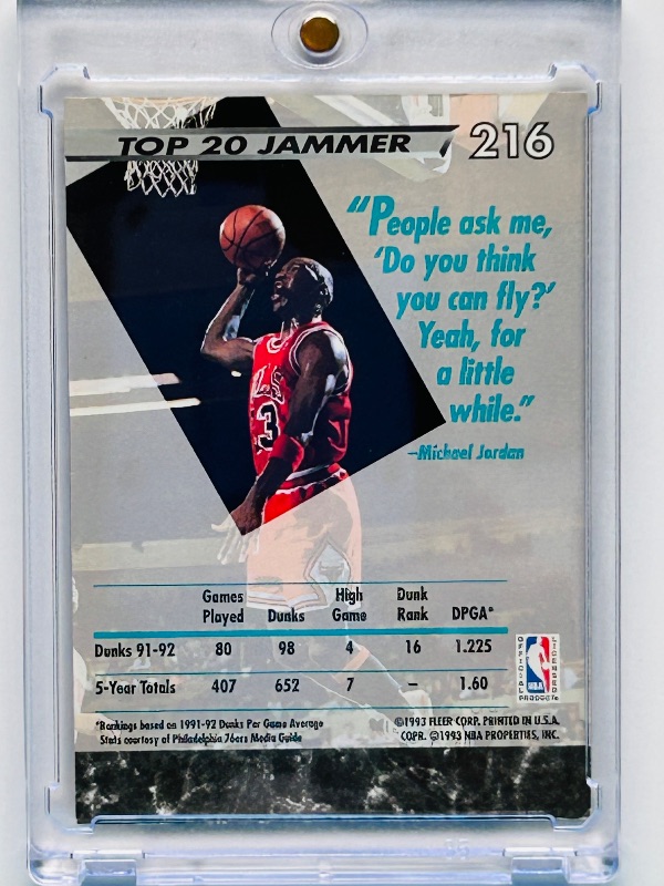 Photo 1 of 165625…Michael Jordan card 216 in hard plastic case