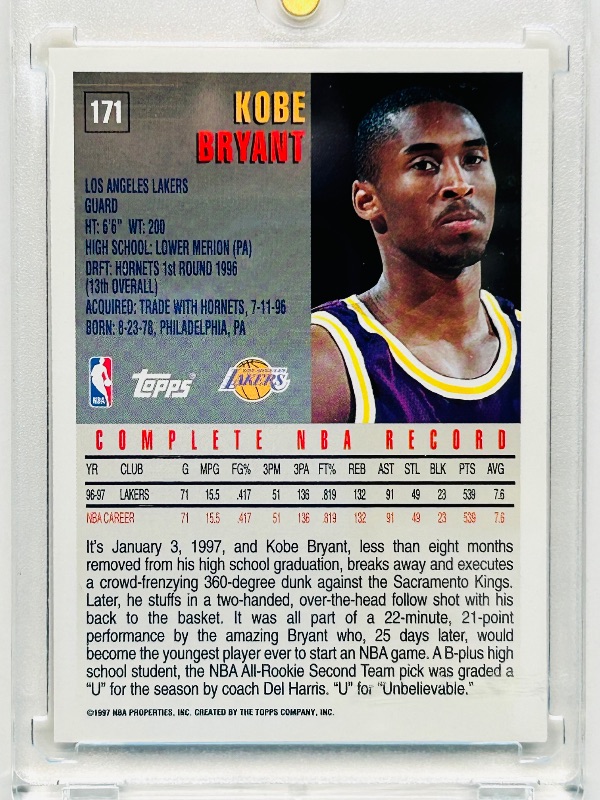 Photo 1 of 165628…Kobe Bryant card 171 in hard plastic case