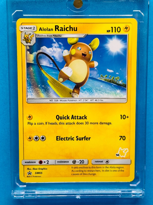 Photo 1 of 165637…Alolan Raichu Pokémon card in hard plastic case