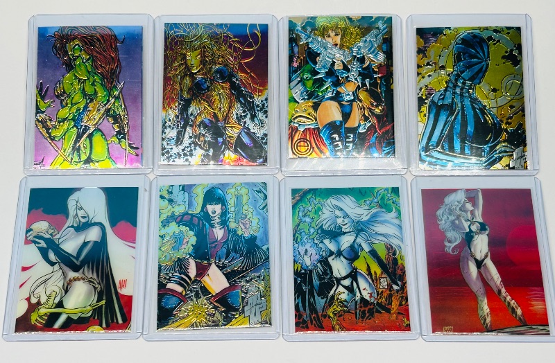 Photo 1 of 165695…8 chromium Lady Death cards in hard plastic sleeves