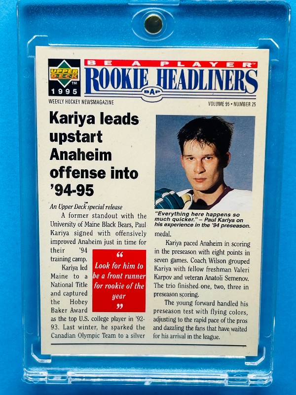 Photo 1 of 165700…Rookie Paul Kariya card  in hard plastic case