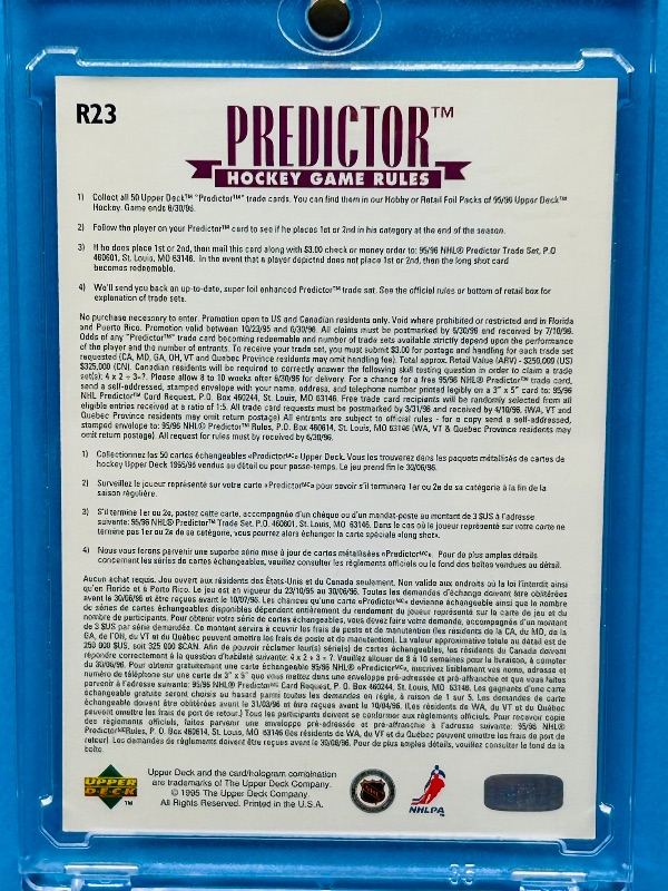 Photo 1 of 165704…Wayne Gretzky scoring predictor card  in hard plastic case