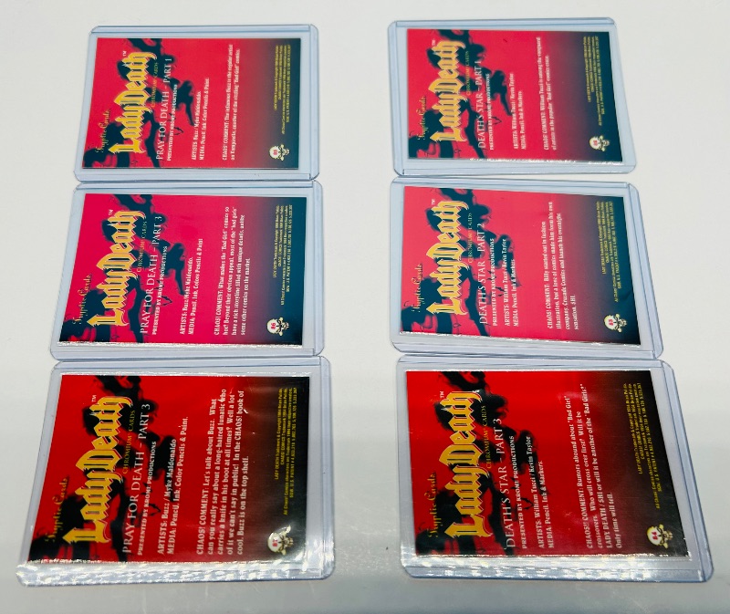 Photo 1 of 165709…6 chromium Lady Death cards in hard plastic sleeves