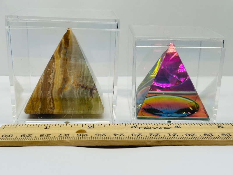 Photo 1 of 165711…small onyx and acrylic pyramids in display cases 