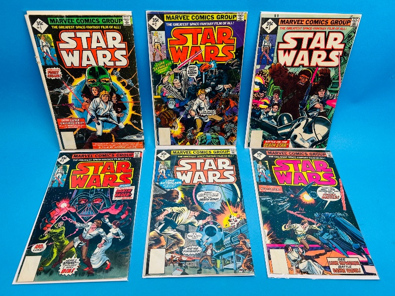 Photo 1 of 165737…damaged- Whitman diamond $.35 Star Wars #1-6 comics with wear, rips, folds, damage-final sale no return/refund