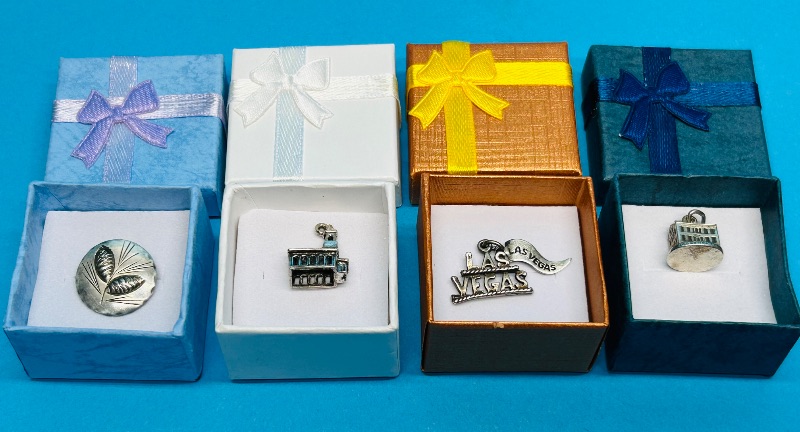 Photo 1 of 165746…4 vintage sterling silver charms in gift boxes