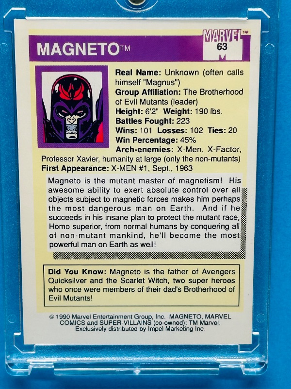 Photo 1 of 165756…Magneto super-villains card 63 in hard plastic case