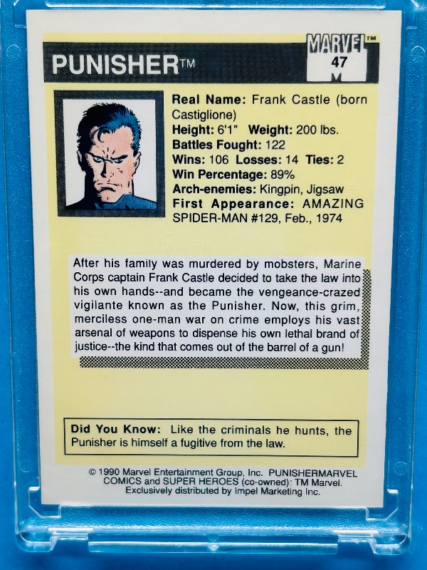 Photo 1 of 165757…Punisher rookie card 47 in hard plastic case