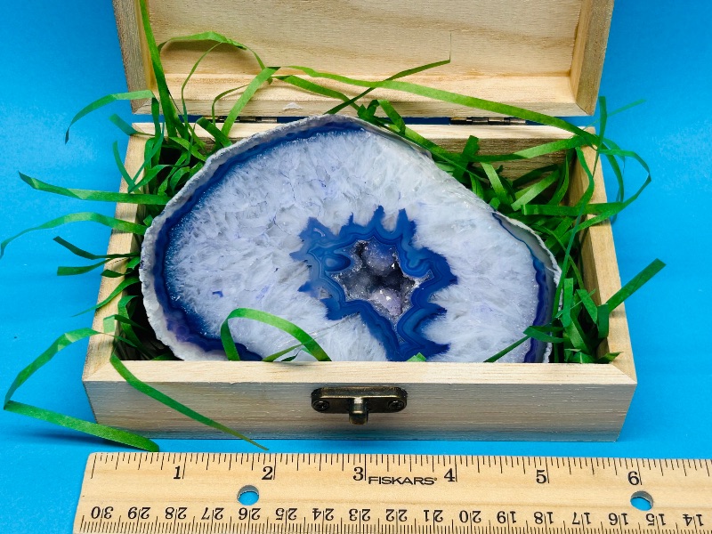 Photo 1 of 165771…5” agate base rock in wooden box
