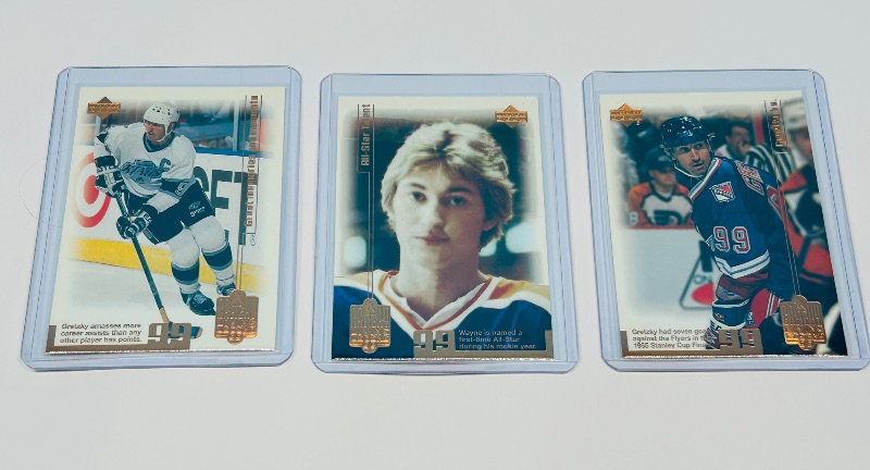 Photo 1 of 165780…3 Wayne Gretzky cards in hard plastic sleeves