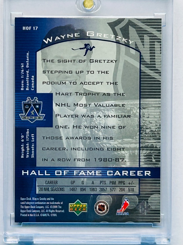 Photo 1 of 165789…Wayne Gretzky card HOF 17 in hard plastic case