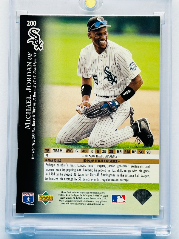Photo 1 of 165792… Michael Jordan card 200 white Sox in hard plastic case