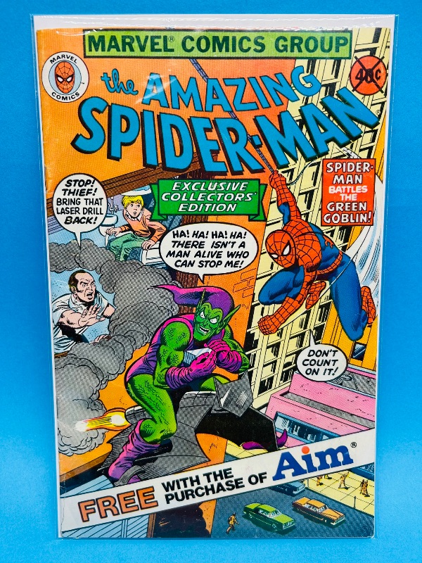 Photo 1 of 165846…promo vintage Spider-Man for Aim toothpaste -damaged corner-comic in plastic sleeve 