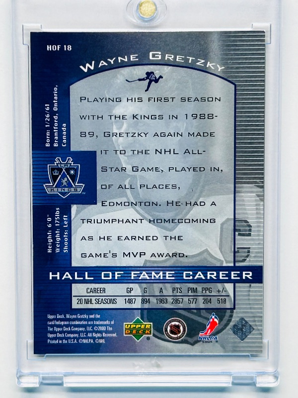 Photo 1 of 165852…  Wayne Gretzky card HOF 18 in hard plastic case 