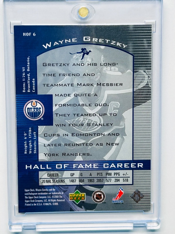 Photo 1 of 165853… Wayne Gretzky card HOF 6 in hard plastic case