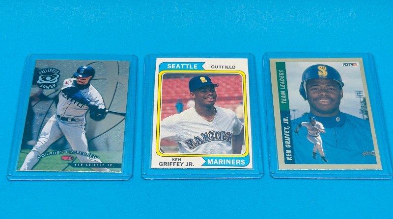 Photo 1 of 165871…Ken Griffey Jr. cards in hard plastic sleeves
