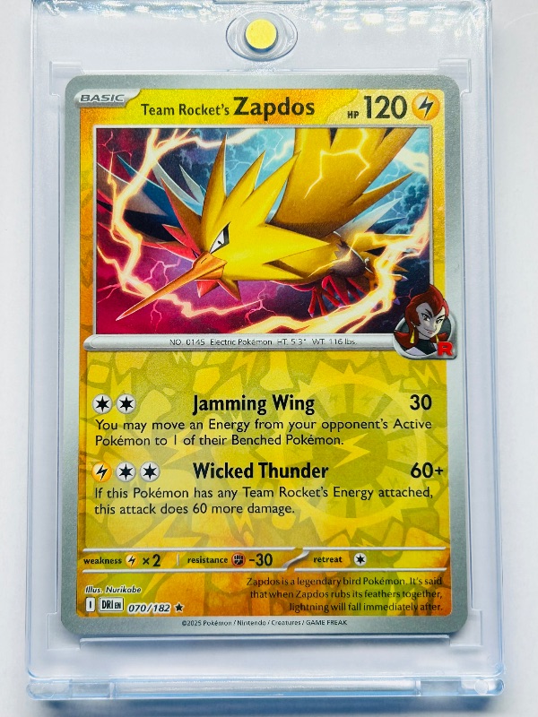 Photo 1 of 165881…Reverse Holo Zapdos Pokémon team rocket’s card in hard plastic case