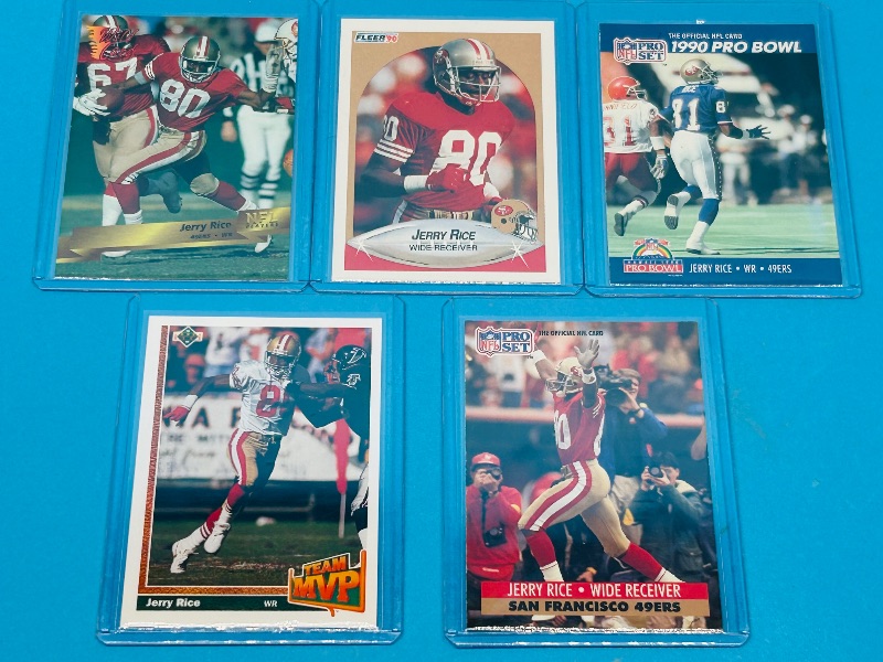 Photo 1 of 165904…5 Jerry Rice cards in plastic sleeves 
