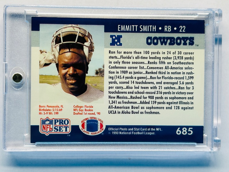 Photo 1 of 165907… Rookie Emmitt Smith card 685 in hard plastic case