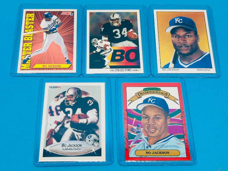 View 1 of 165916…5 Bo Jackson cards in hard plastic sleeves