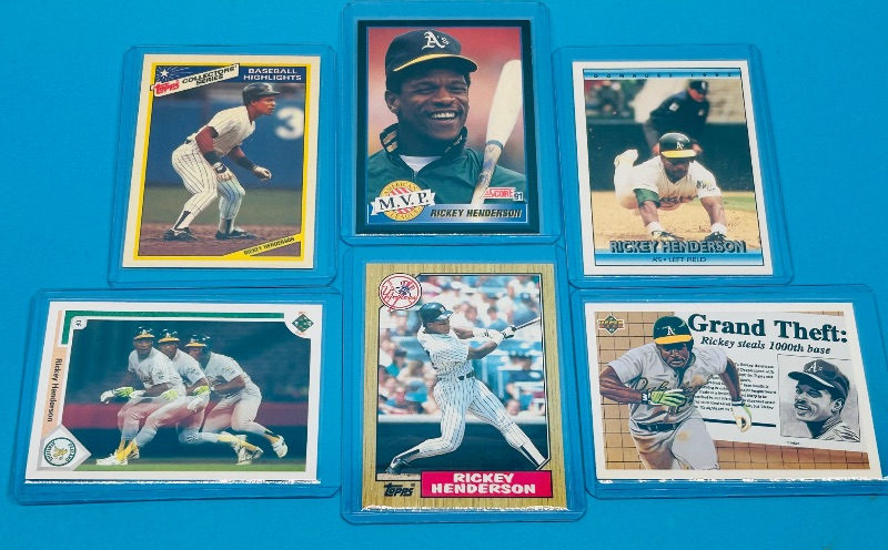 Photo 1 of 165917…6 Rickey Henderson cards in hard plastic sleeves 