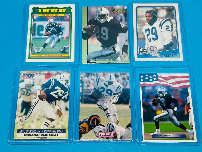 Photo 1 of 165919…Eric Dickerson cards in hard plastic sleeves