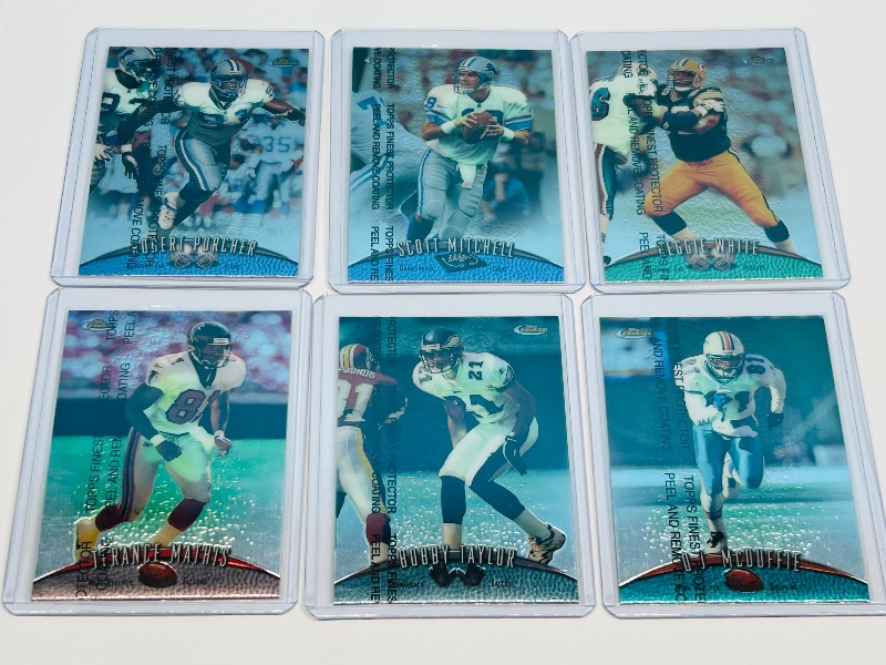 Photo 1 of 165927… 6 Topps Finest Protector coating  football refractor cards in hard plastic sleeves
