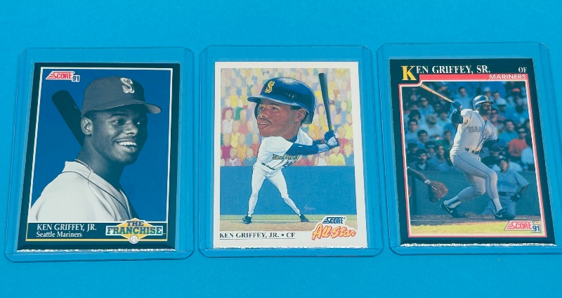 Photo 1 of 165932…3 Ken Griffey Jr. cards in hard plastic sleeves