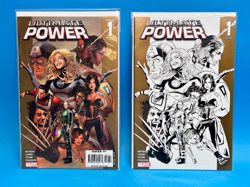 View 1 of 166018…color and black/white covers ultimate power comics in plastic sleeves