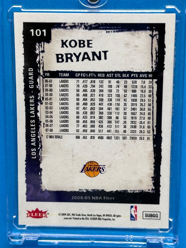 Photo 1 of 166032…Fleer Kobe Bryant card 101 in hard plastic case