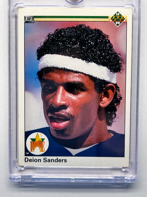 Photo 1 of 166066…Rookie Deion Sanders card 13 in hard plastic case