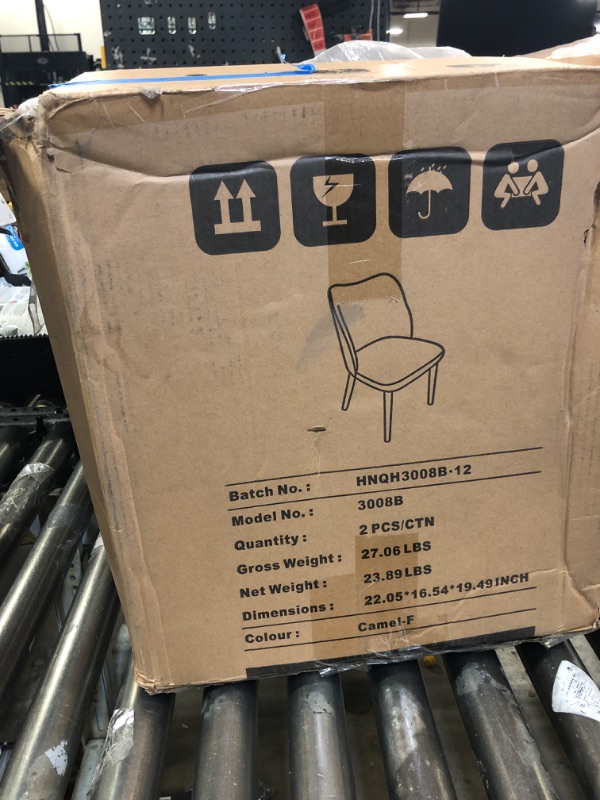 Photo 1 of COLAMY Upholstered Dining Chairs Set of 6, Modern Fabric Dining Room Kitchen Side Chair with Padded Seat and Wood Legs for Restaurant/Cafe, Camel 2 chairs