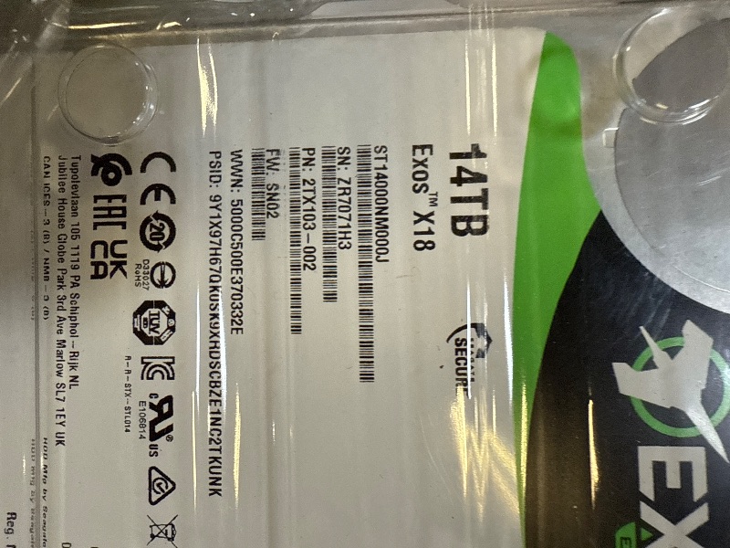Photo 1 of Seagate Exos X18 14TB 7200RPM SATA 6Gb/s 256MB Cache 3.5-Inch Internal Data Center HDD Enterprise Hard Drive (ST14000NM000J) (Renewed)