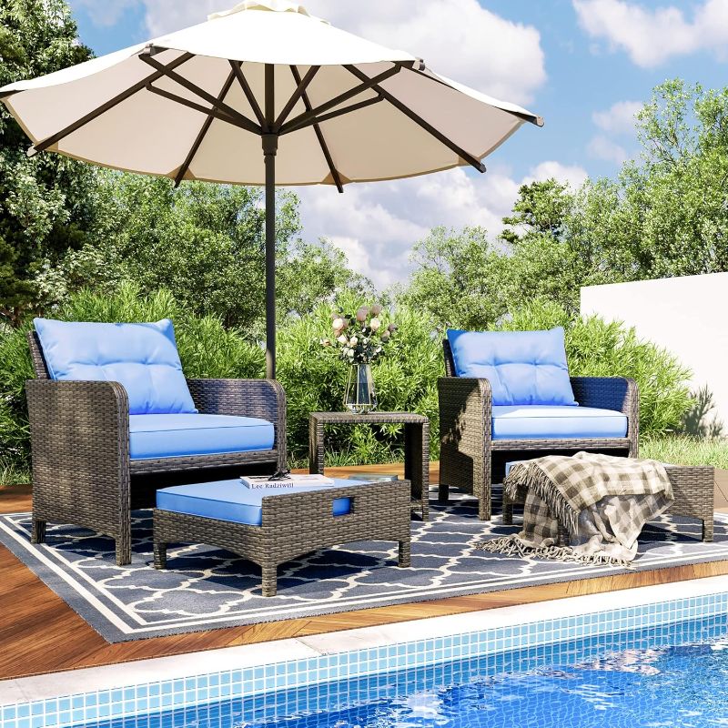 Photo 1 of chair only  Wicker Patio Furniture Set Outdoor Patio Chairs with Ottomans Conversation Furniture with coffetable for Poorside Garden Balcony