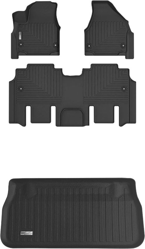 Photo 1 of Floor Mats & Cargo Liner for 2017-2023 2024 Chrysler Pacifica Hybrid Models, 1st & 2nd Row with Trunk mat Full Set, TPE All Weather Protection Slush Rubber Car Mats 