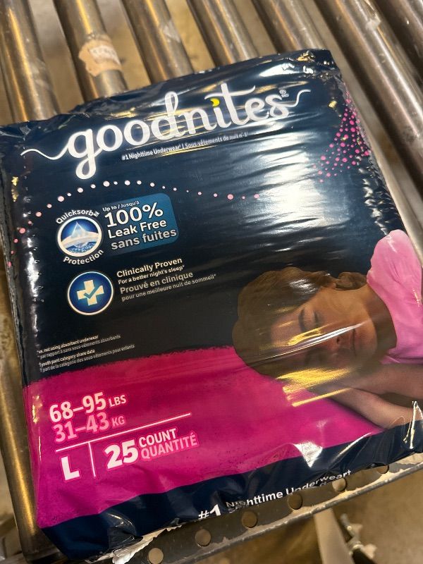 Photo 1 of Goodnites Girls' Nighttime Bedwetting Underwear, Size Large (68-95 lbs), 25 ct