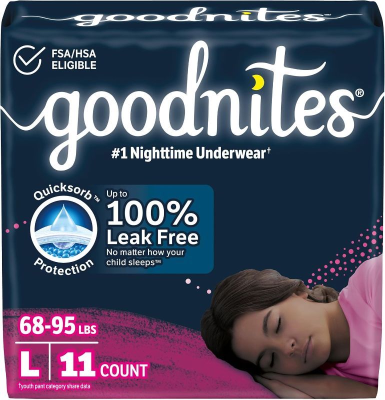 Photo 1 of Goodnites Girls' Nighttime Bedwetting Underwear, Size Large (68-95 lbs), 25 ct
