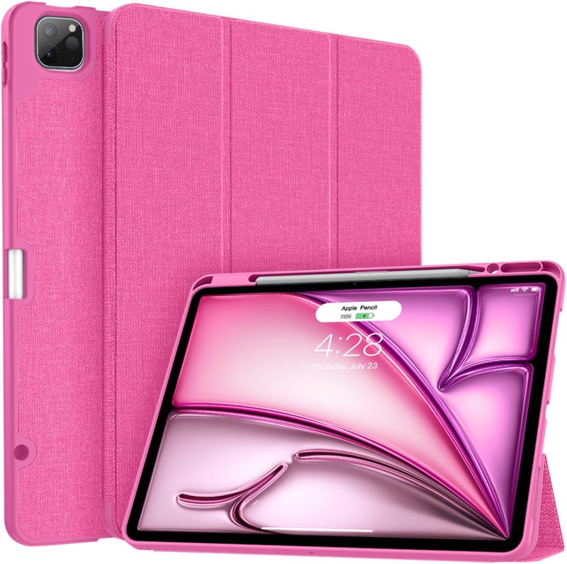 Photo 1 of Soke Case for iPad Air 13 Inch M3/M2(2025/2024) & iPad Pro 12.9 Inch 6th/5th (2022/2021) with Pencil Holder - [Full Body Protection + Auto Wake/Sleep],Soft TPU Back Cover,pink 