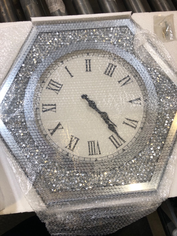 Photo 1 of JTWALCLOCK Large Wall Clock for Living Room Decor Crystal Crush Diamond Mirrored Sparkle Twinkle Bling Modern Wall Clock Big Silver Mirror Home Decorative 20 inch Silent Wall Clock for Indoor Decor