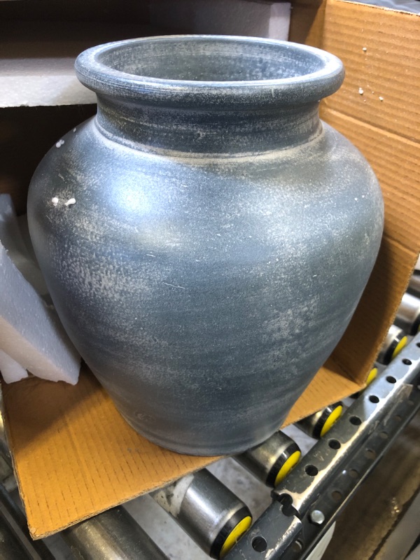 Photo 1 of Signature Design by Ashley Meadie Traditional Indoor Terra Cotta Tabletop Vase with Wide Mouth, Blue