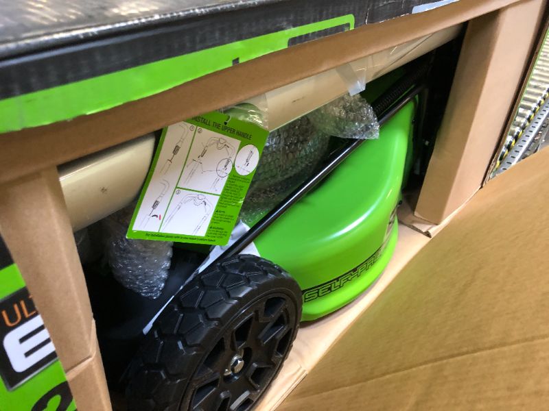 Photo 1 of Greenworks 60V 21” Cordless (Self-Propelled) Lawn Mower (LED Lights + Aluminum Handles), 2 x 4.0Ah Batteries and Dual Port Rapid Charger