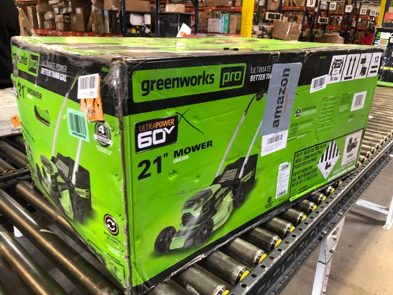 Photo 1 of Greenworks 60V 21” Cordless (Self-Propelled) Lawn Mower (LED Lights + Aluminum Handles), 2 x 4.0Ah Batteries and Dual Port Rapid Charger