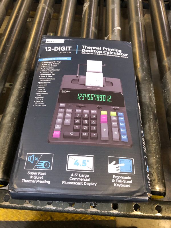Photo 1 of CATIGA 12 Digit Thermal Printing Calculator with Tape Print Out, Ink-Free Adding Machine, 5X Faster Quite at 8.0 LPS, Extra Large Fluorescent Display, Tax Calculation with Clock and Calendar, SP-2401