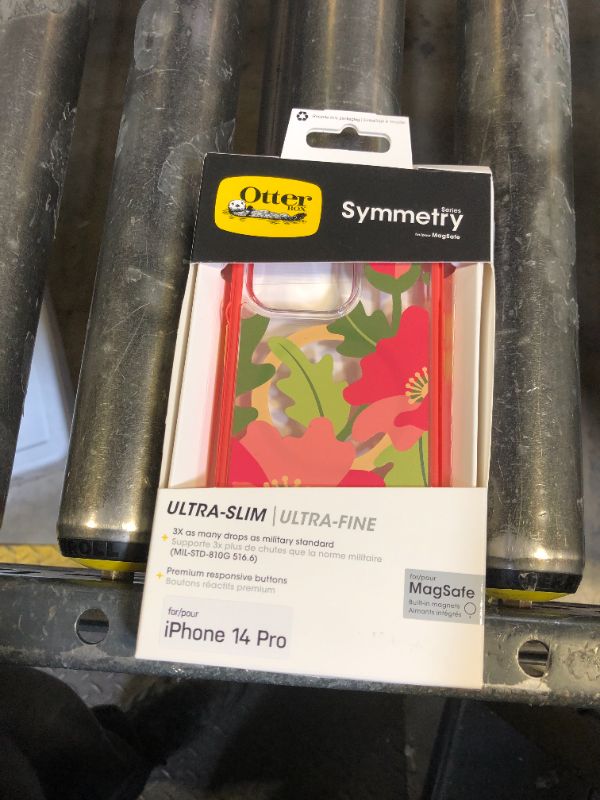 Photo 1 of OtterBox iPhone 14 Pro Symmetry Series Clear Case - Quilted Poppies (Red), Snaps to MagSafe, Ultra-Sleek, Raised Edges Protect Camera & Screen