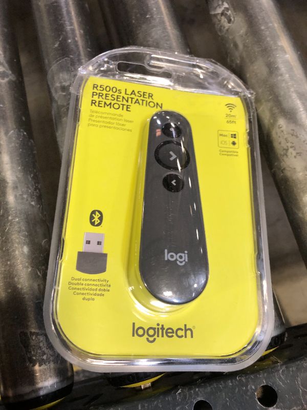 Photo 1 of Logitech R500s Laser Presentation Remote Clicker with Dual Connectivity Bluetooth or USB for Powerpoint, Keynote, Google Slides, Wireless Presenter - Black (Class 1 Laser)