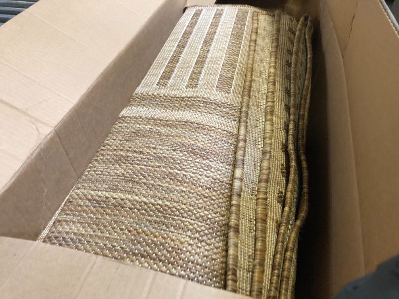 Photo 1 of nuLOOM 10' x 12' Outdoor Area Rug, Casual Design With Striped Border, Stain Resistant, Highly Durable, For Patio, Balcony, Bedroom, Living Room, Dining Room, Bathroom, Light Brown